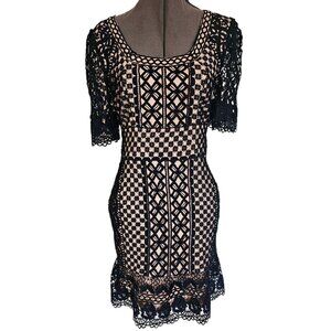 Bardot Daisy Lace A-Line Dress in Navy & Nude size 6
